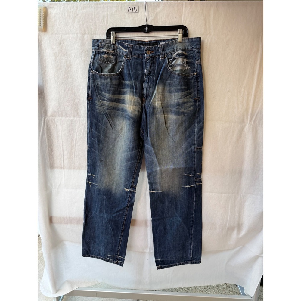 Rocawear Original Fit Distressed Blue Jeans Y2K Streetwear Mens 36 Distressed